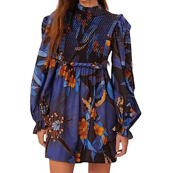FARM Rio Sundress Pietra Floral Long Sleeve Mini Dress, NWT - Picture 12 of 14